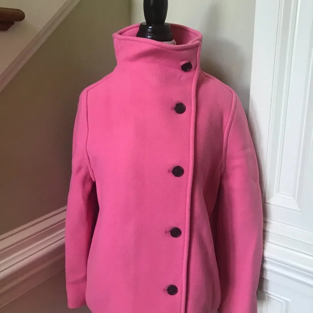 NWT JCREW Villa Coat Womens P 4 Pink Mid Length Stadium Cloth Wool Petite NEW - Picture 4 of 12